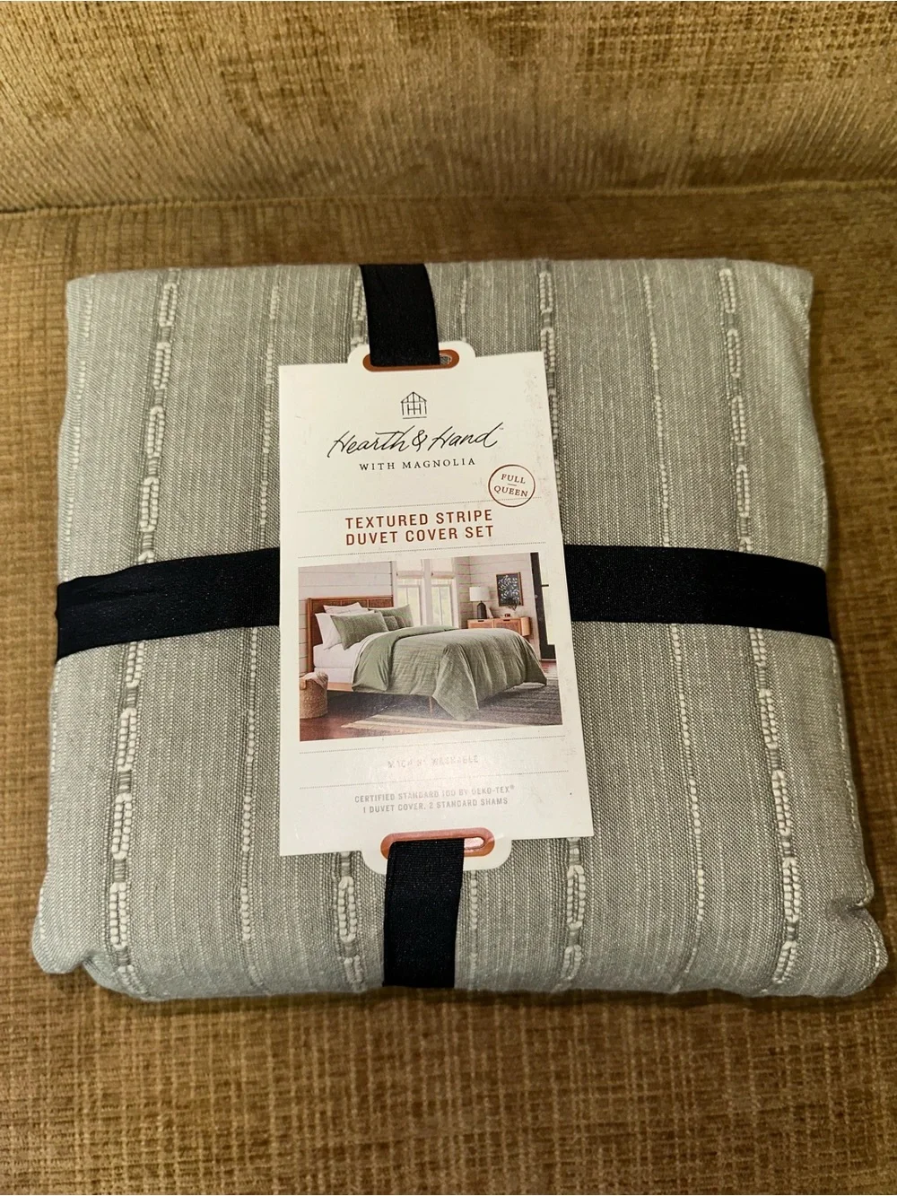 3pc Stripe Duvet Cover Set - Sage Green
